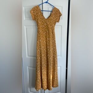 Pact - Women's Mustard Blooms Fit & Flare Crossback Maxi Dress S